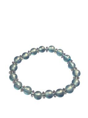 Blue Plastic Beaded Stretchy Bracelet 6.5 inches Unstretched